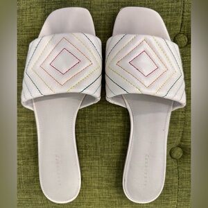 Sanctuary Candid Leather Flat Sandals w/ Rainbow Color Stitching